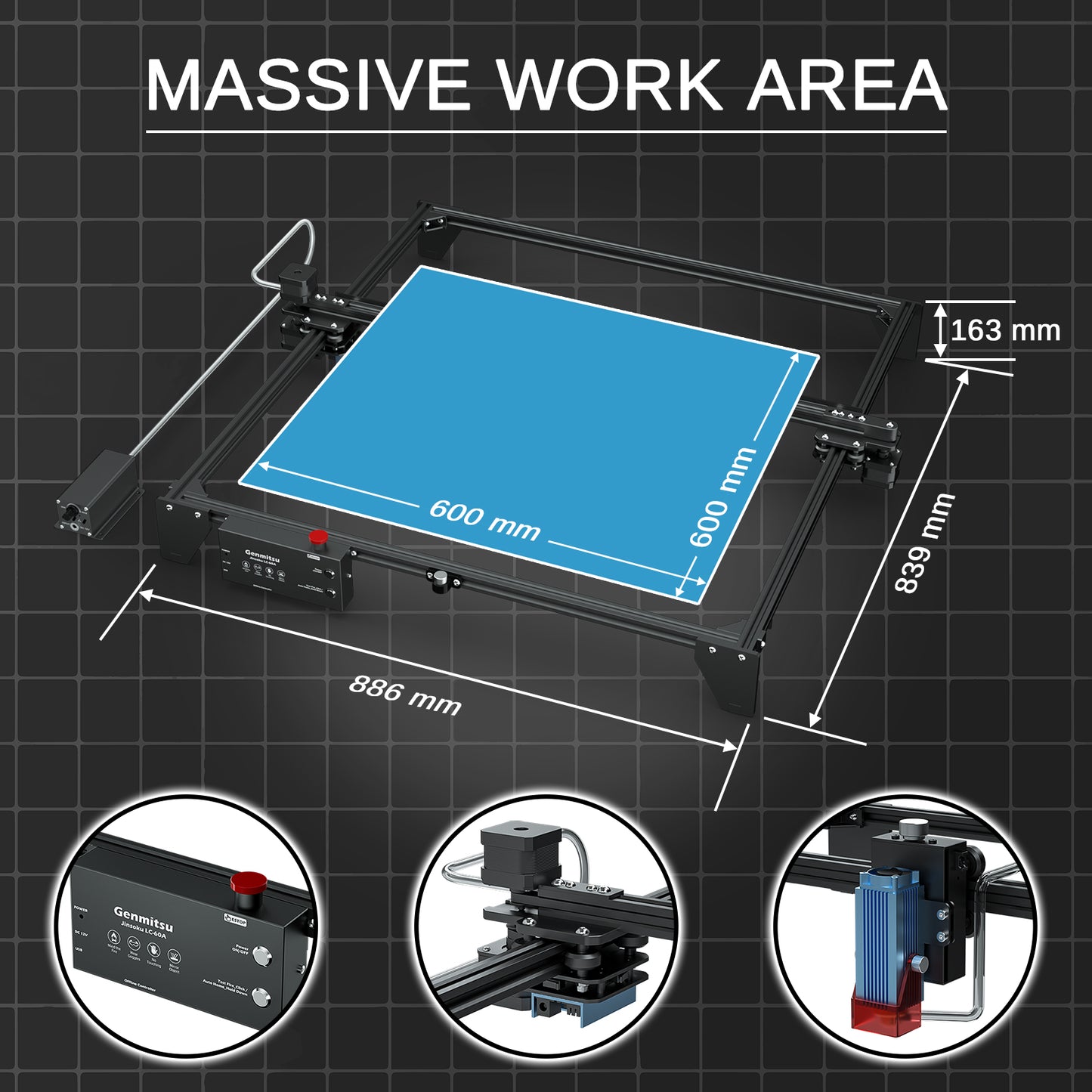 [Discontinued] Jinsoku LC-60A 5.5W Laser-Graviermaschine mit Air Assist System, Fixfokus-Lasermodul