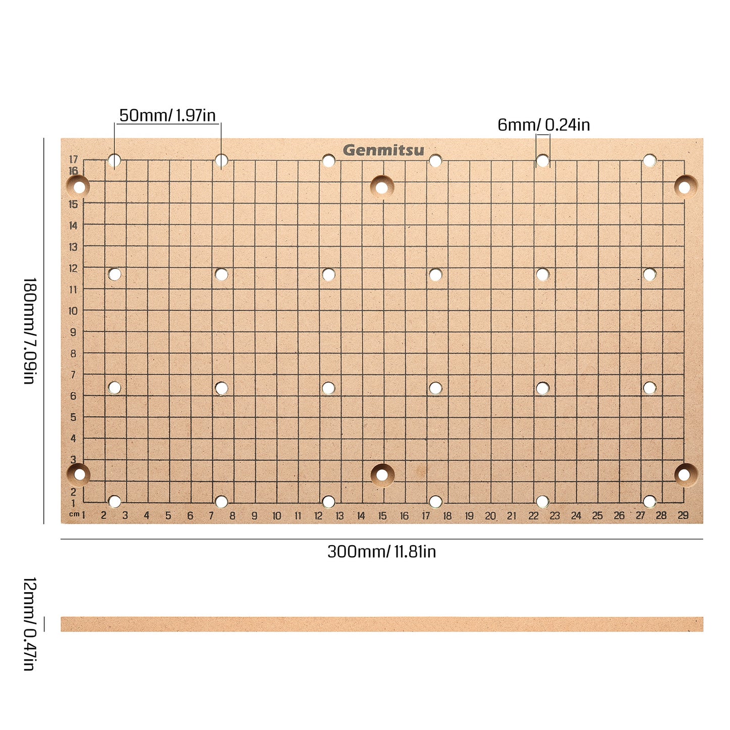 Genmitsu CNC MDF GRID Arbeitsplatte für 3018 CNC-Fräs-/Graviermaschine | 300 x 180 x 12mm | M6 Löcher (6mm)