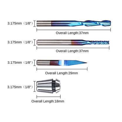 Nano Blue Coat Schaftfräser CNC Router Bits Essential Kit,