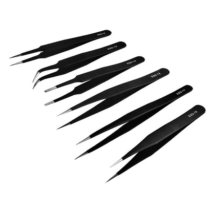 [discontinued] 6-Pcs Non-Magnetic Tweezer Kit, Steel Fine Curved Tip