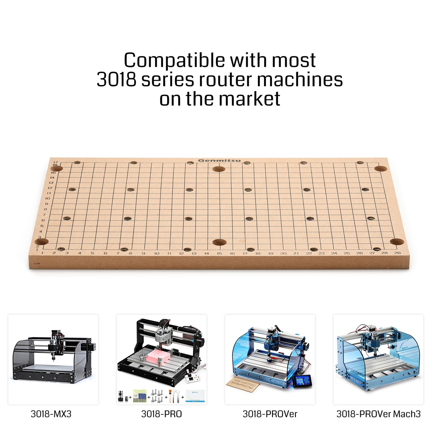 Genmitsu CNC MDF GRID Arbeitsplatte für 3018 CNC-Fräs-/Graviermaschine | 300 x 180 x 12mm | M6 Löcher (6mm)