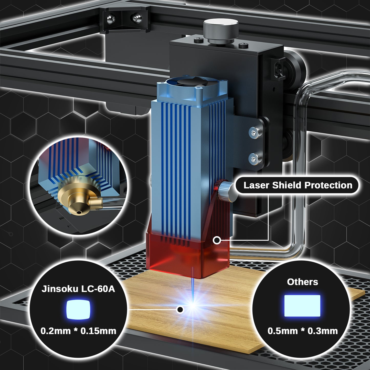 [Discontinued] Jinsoku LC-60A 5.5W Laser-Graviermaschine mit Air Assist System, Fixfokus-Lasermodul