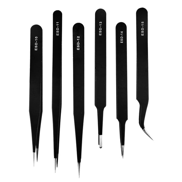 [discontinued] 6-Pcs Non-Magnetic Tweezer Kit, Steel Fine Curved Tip
