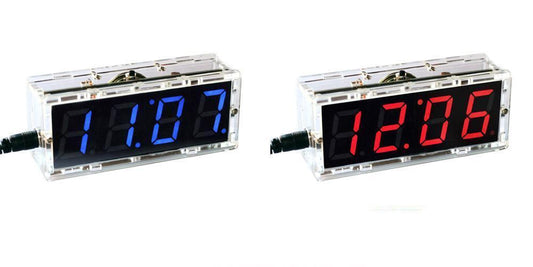 [discontinued] 4-Digit LED Digital Electronic Clock DIY Kit Light Control Transparent Case Red / Blue Light