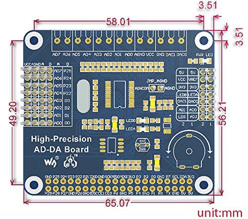 SainSmart Raspberry Pi AD/DA Expansion Sheild Board for Adding High-Precision AD/DA Functions to Raspberry Pi Onboard ADS1256 DAC8552 Sensor Interface