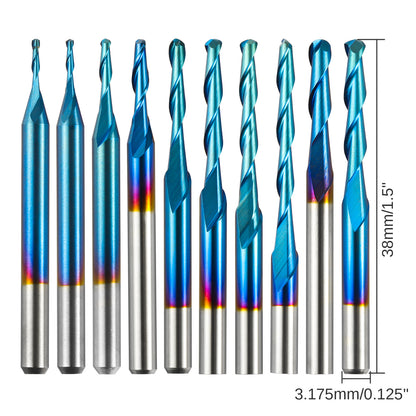 BN10A, 10 Stück 2-flöte Nano Blue Coat Kugelnase Spiralfräser, 1/8 Zoll Schaft