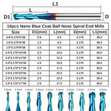 BN10A, 10 Stück 2-flöte Nano Blue Coat Kugelnase Spiralfräser, 1/8 Zoll Schaft