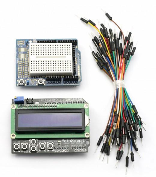 [discontinued] SainSmart LCD Keypad Shield + SainSmart Prototype Shield(with Breadboard Jump Wires)