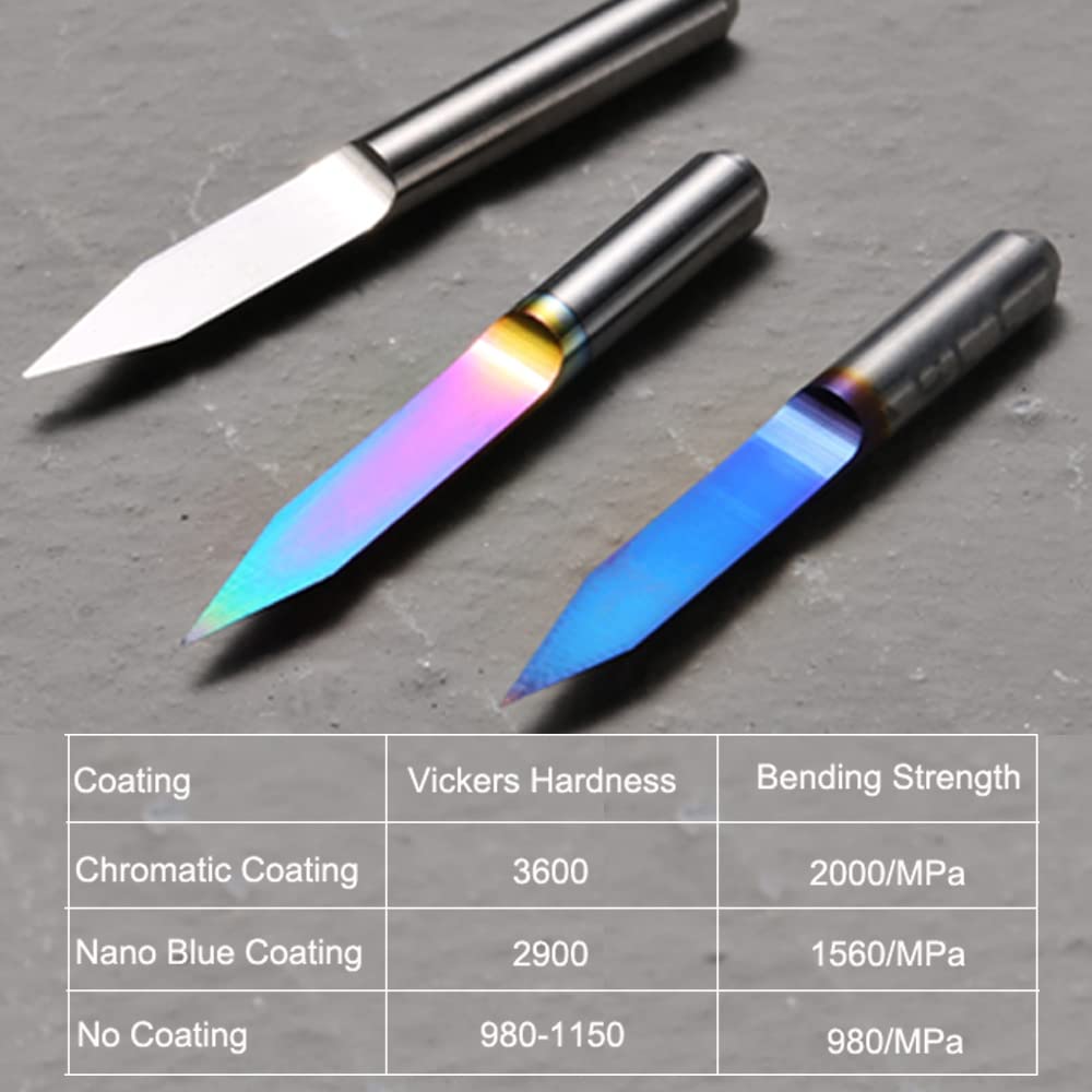 EM03A, 3PCS V-förmige konische Kugelkopffräser, Chromatische Beschichtung CNC-Bits, 1/8''(3.175mm) Schaft