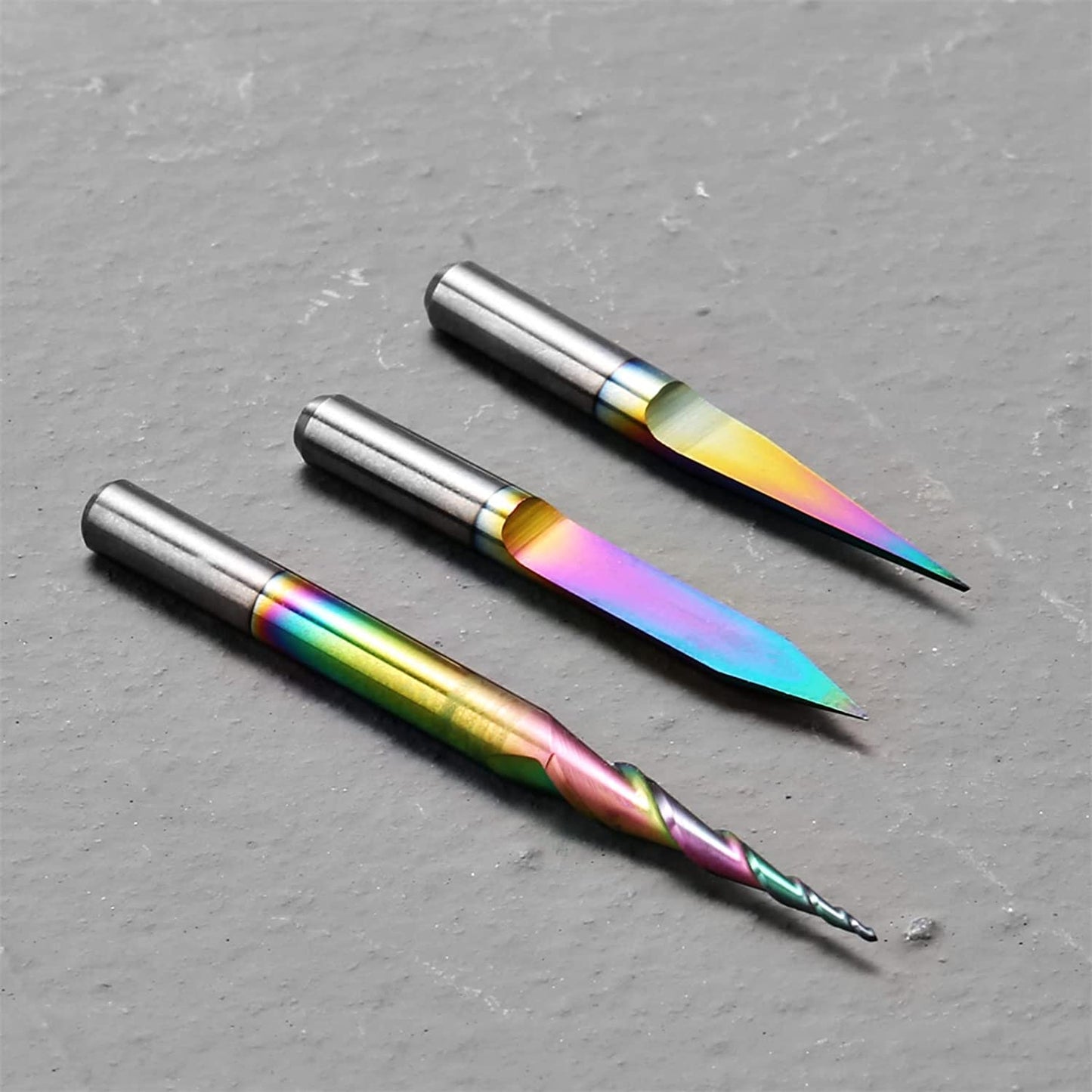 EM03A, 3PCS V-förmige konische Kugelkopffräser, Chromatische Beschichtung CNC-Bits, 1/8''(3.175mm) Schaft